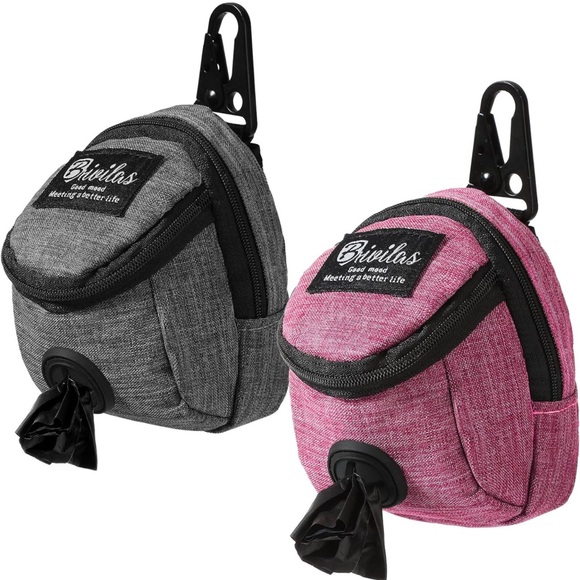 Brivilas 2 Pieces Dog Treats Bag Pet Poop Treat Bag Holder Pink, Gray - Picture 1 of 6